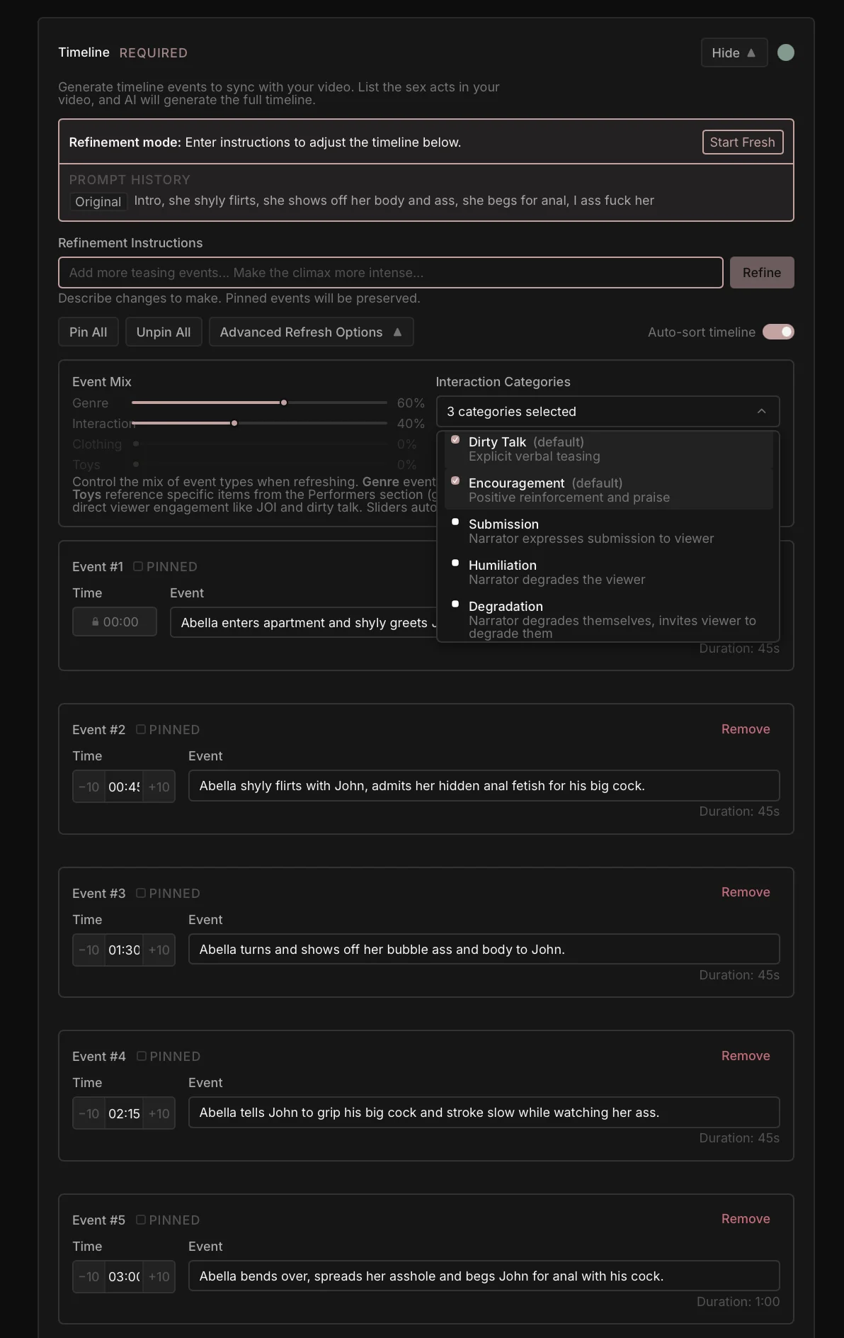 Timeline editor interface